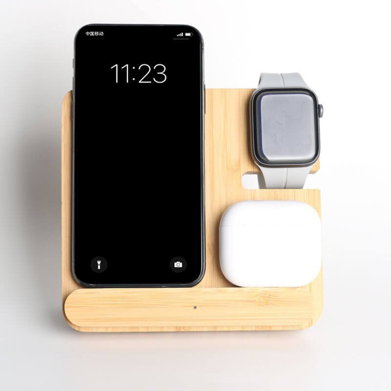 Bamboo Wood 3-in-1 Smart Wireless Charger – Fast & Stylish
