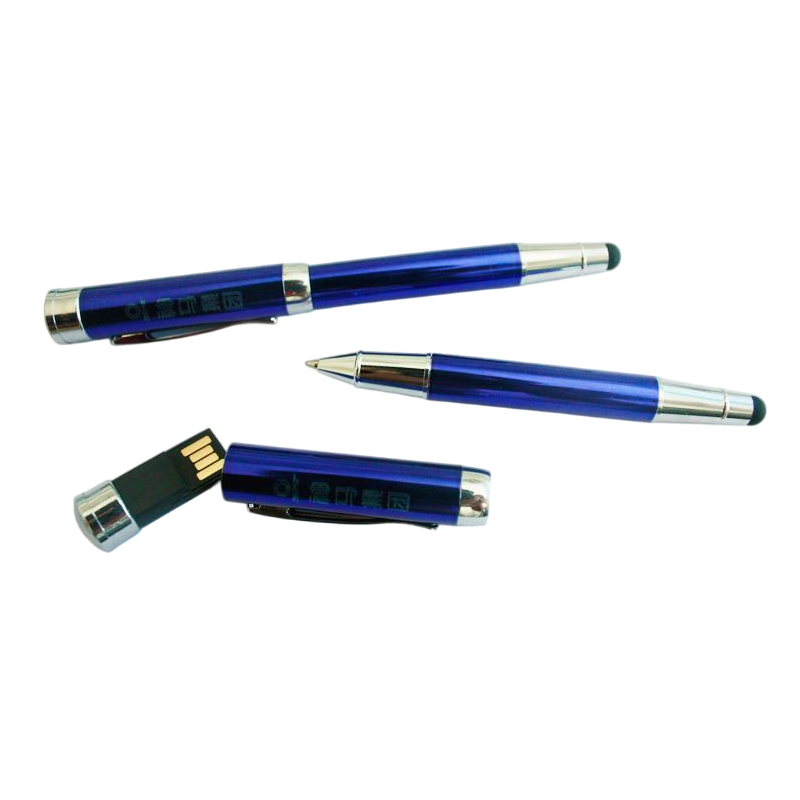 unidad flash usb azul con bolígrafo