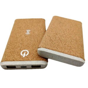 Biodegradable Wheat Straw & Cork Mobile Power Bank with Wireless Charging