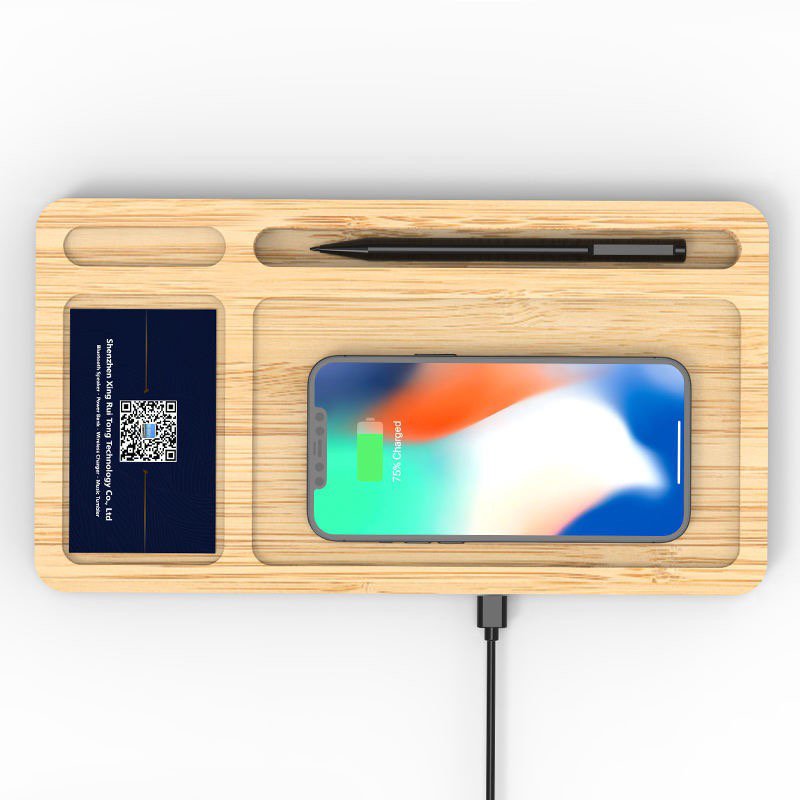 Eco-Friendly Solid Wood Large Tray Desktop Wireless Charger 15W