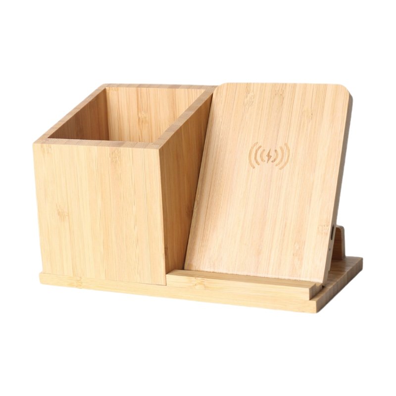 Bamboo-Wood Dual Function Pen Organizer with Wireless Charger-1