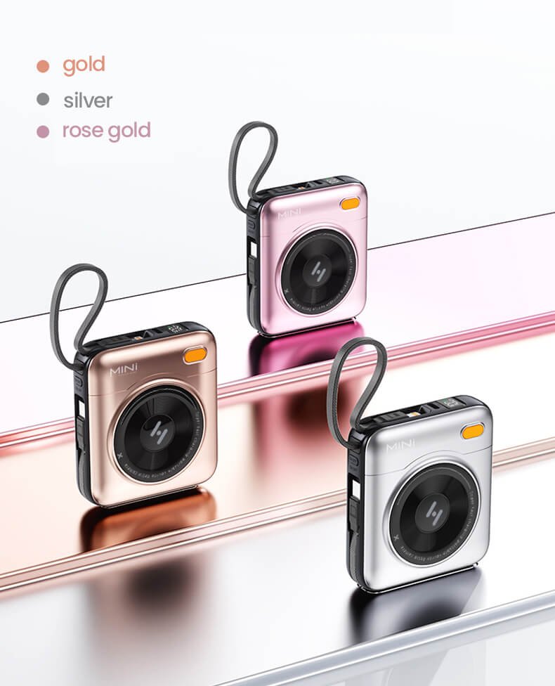 Square Camera Power Bank with Built-in Cable custom color