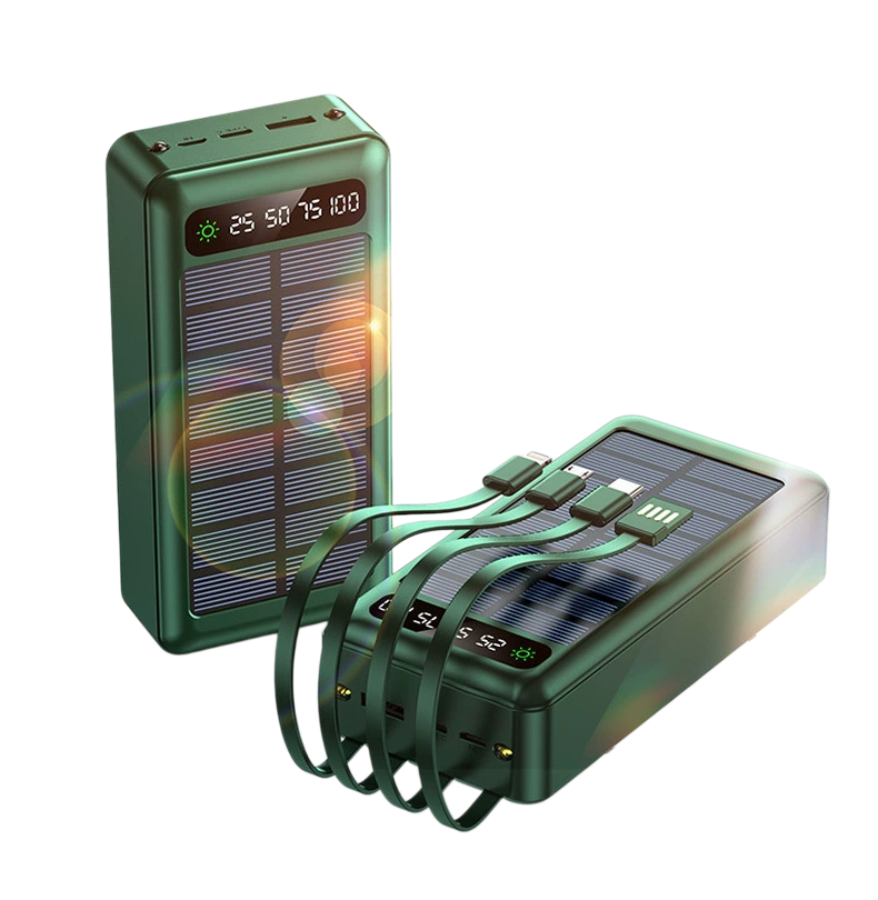 Cross-Border Solar Power Bank with Built-In Cable Super Large Capacity 50000 Mah